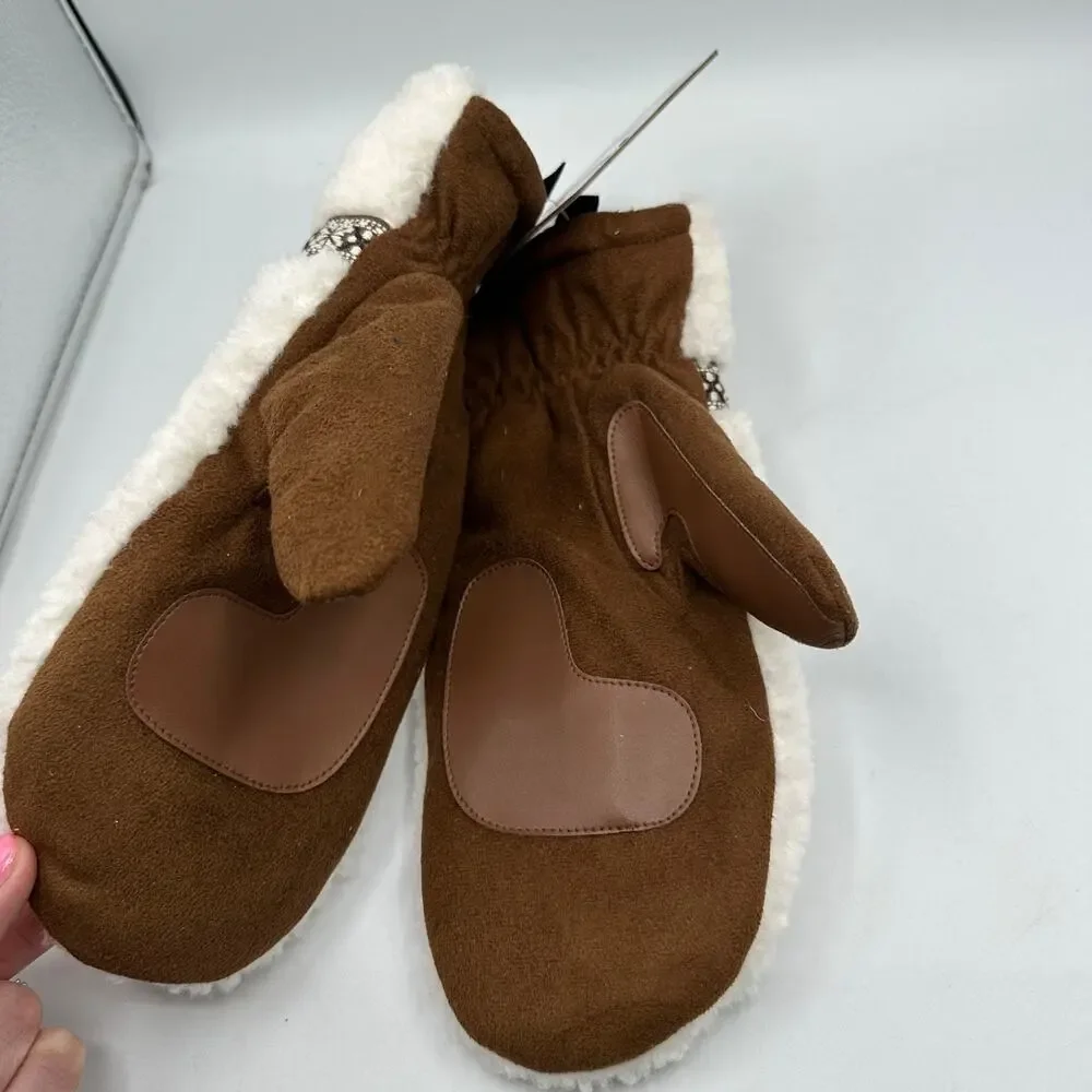 Isotoner Women’s Mittens Sherpa Beige Brown SmartTouch OSFM NWT